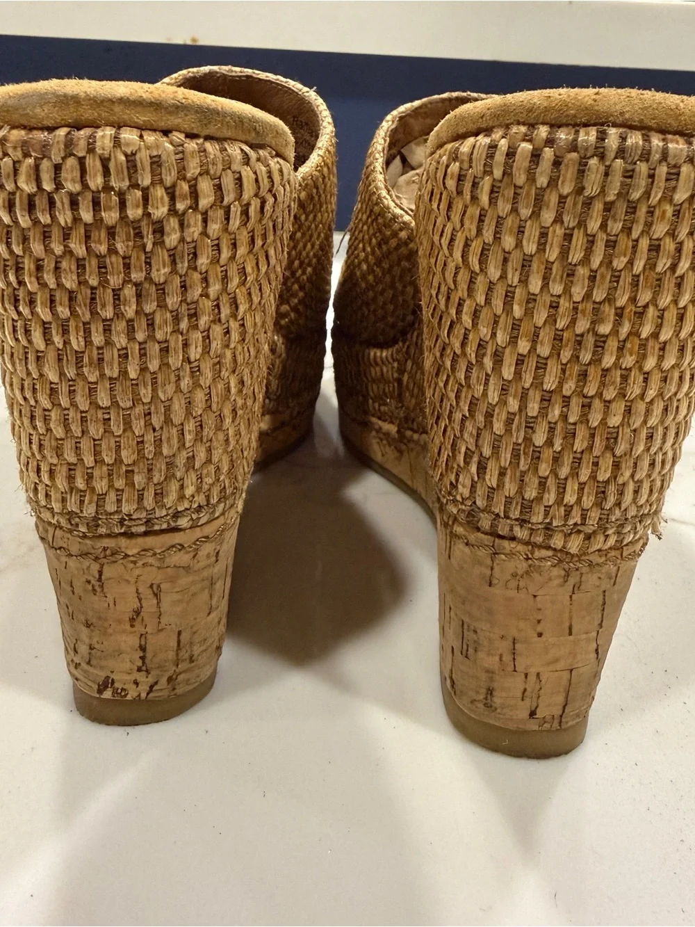 Woven Raffia Tan Platform Wedge Slide - size 8 Women's